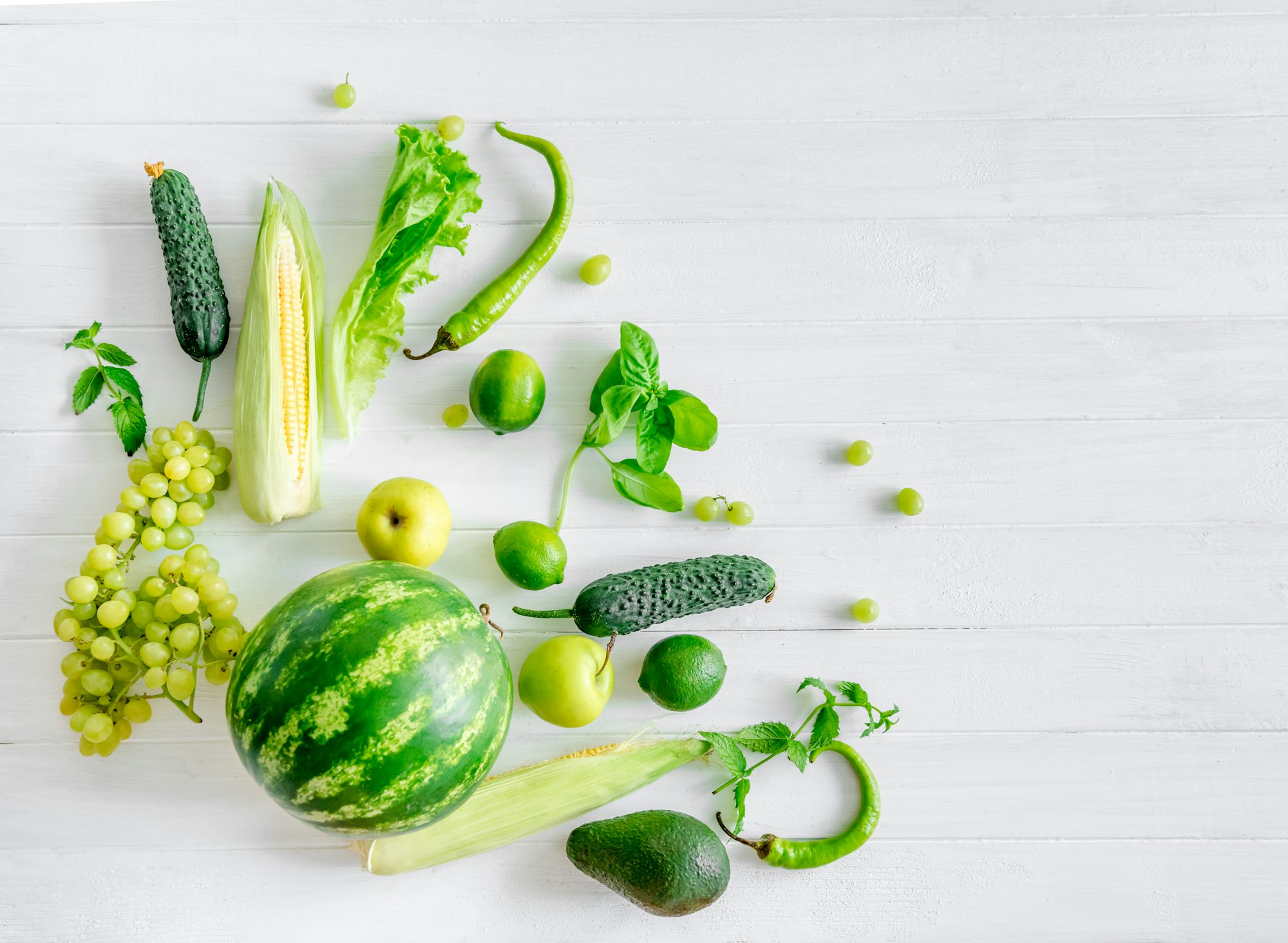 green vegetables and fruits